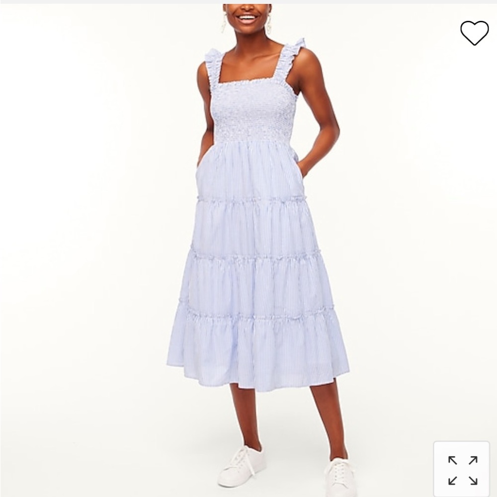 J Crew Factory blue & white Smocked tiered midi dress size M
